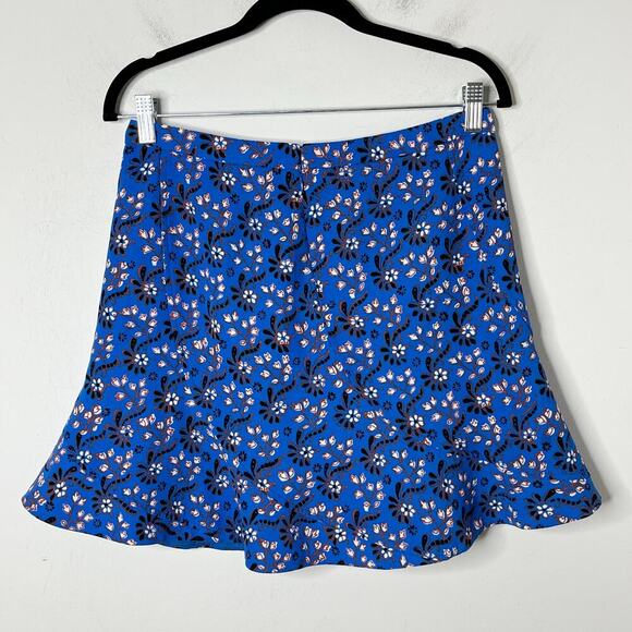 J. Crew Womens Tulip Skirt 4 Blue Floral Print Mini Flutter Lined Above the Knee - Picture 5 of 6
